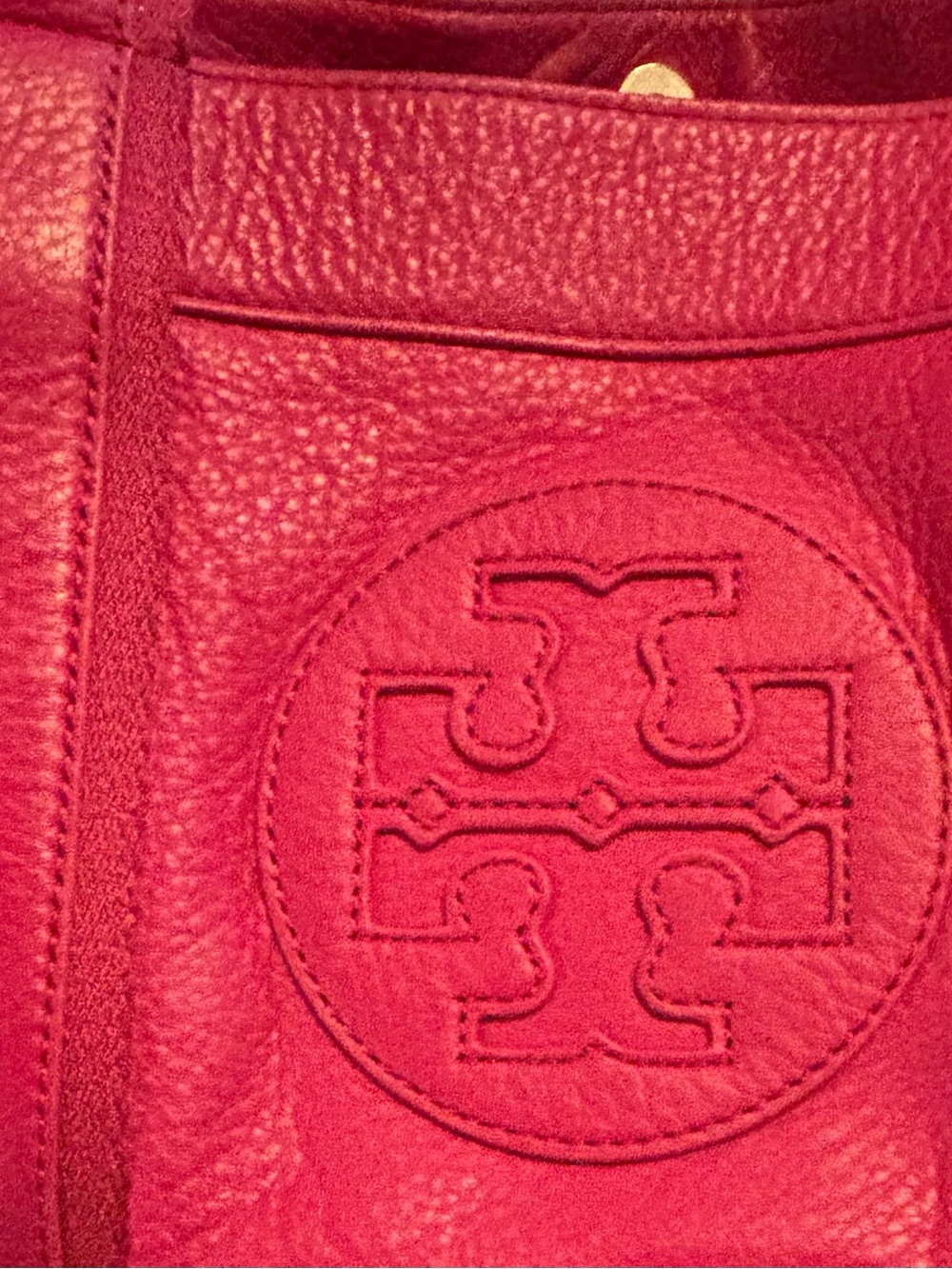 Tory Burch Hot Pink Pebbled Leather Logo Tote